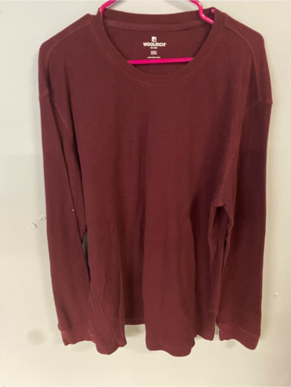 Woolrich Men's Long Sleeve Crew in Burgundy Crew thermal knit